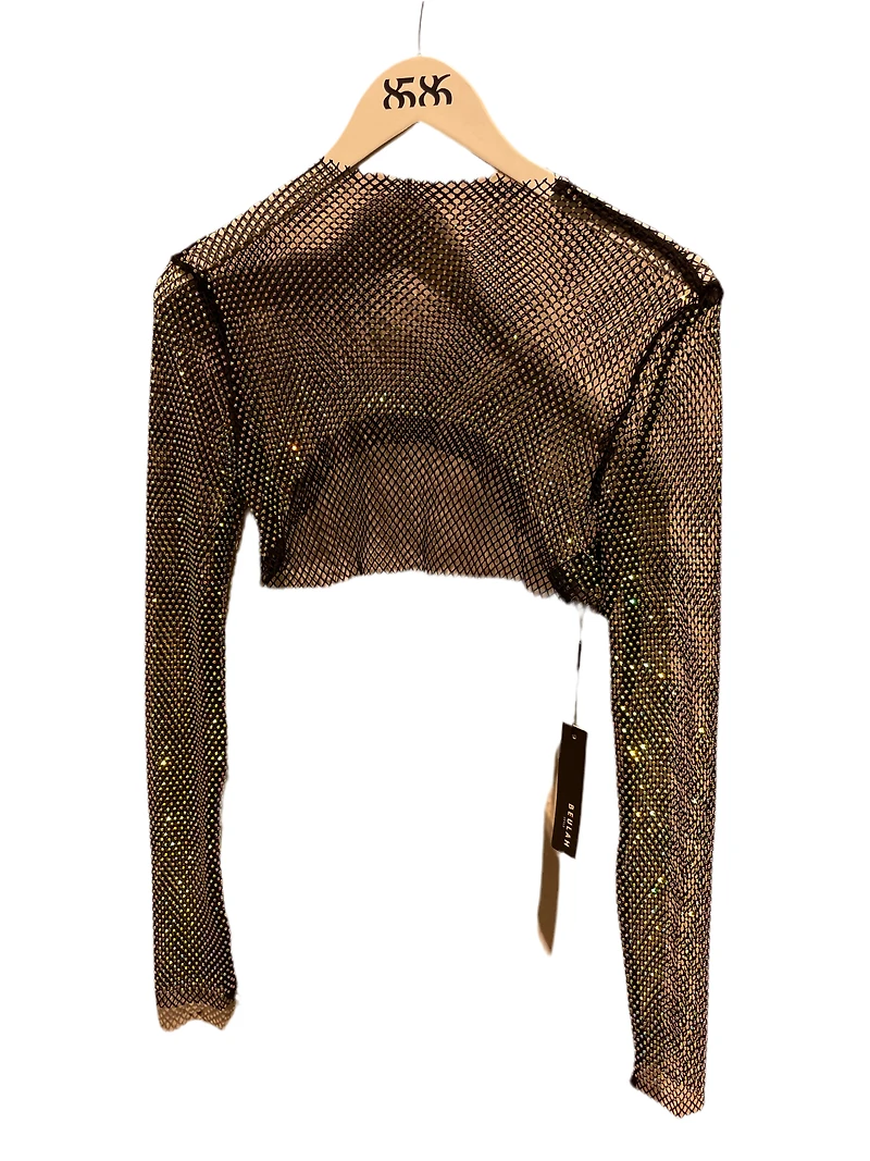 8586: JEWEL TONED MESH CROP TOP