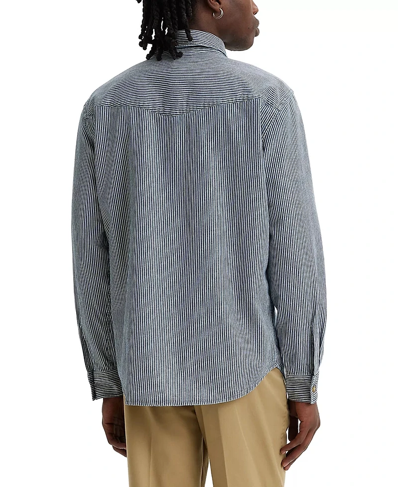 LEVIS: Relaxed-Fit Railroad Stripe Button-Down Denim Western Shirt