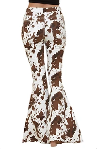 SAINTS  AND HEARTS: COW PRINT FLARED DENIM PANTS