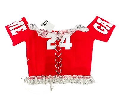 8586: GAME DAY OFF SHOULDER TOP