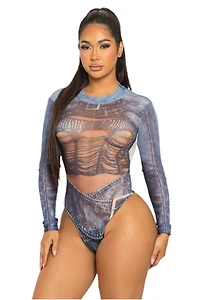BOHO: SHEER FAUX DENIM BODYSUIT
