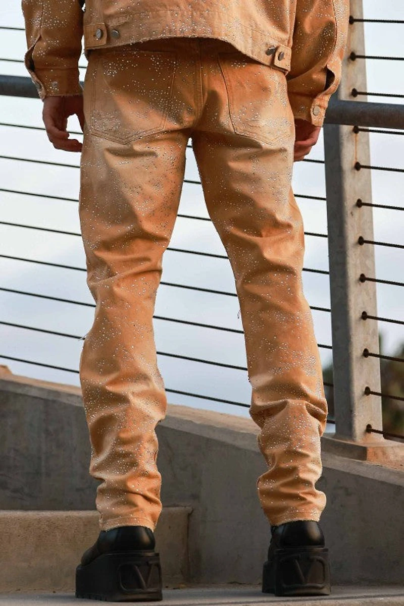 FIRST ROW: ALL OVER RHINESTONE RIPPED PANTS