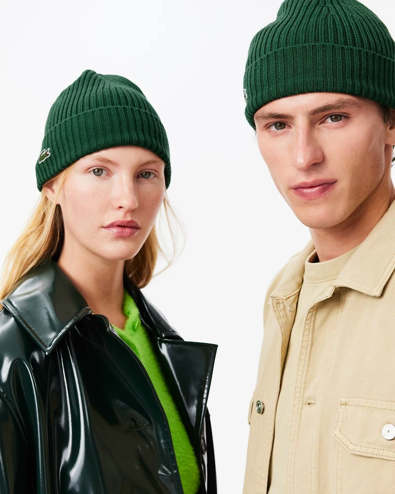 LACOSTE: RIB KNIT WOOL BEANIE