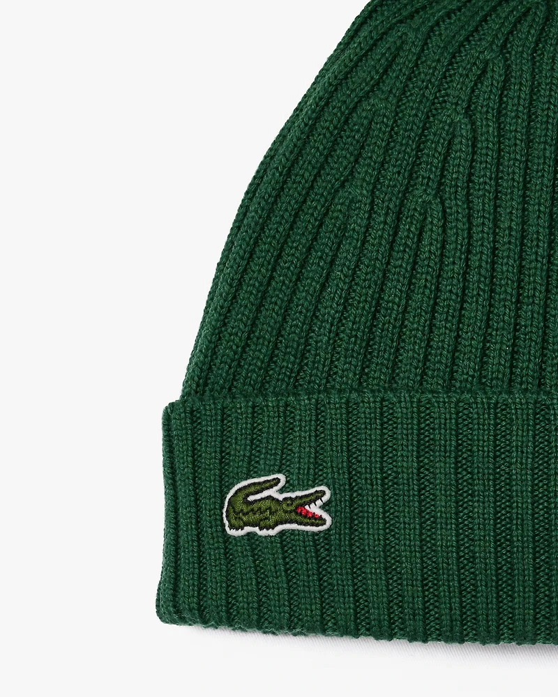 LACOSTE: RIB KNIT WOOL BEANIE