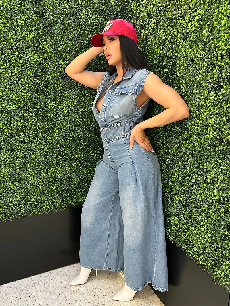 8586: WIDE LEG DENIM ROMPER