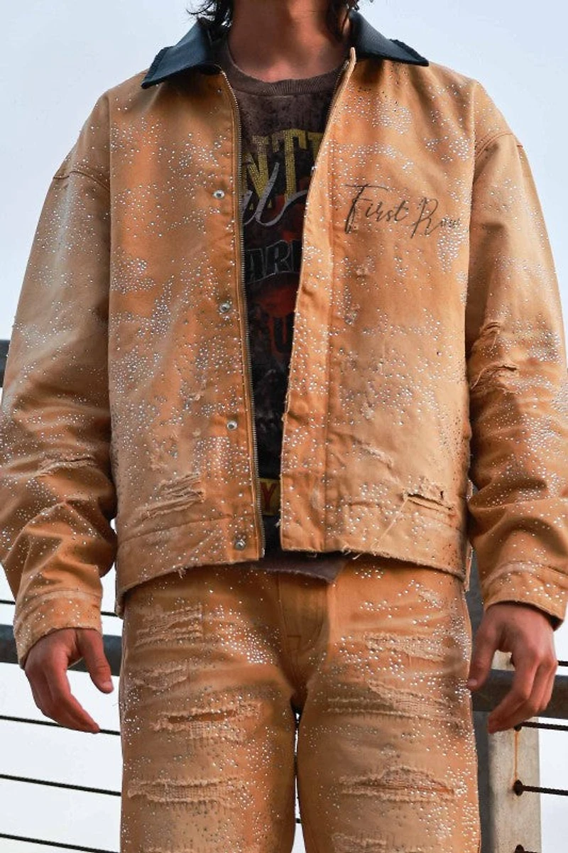 FIRST ROW: ALLOVER RHINE STONE WORKWEAR JACKET