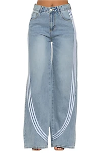 8586: LIGHTS WASH DENIM TRACK PANTS