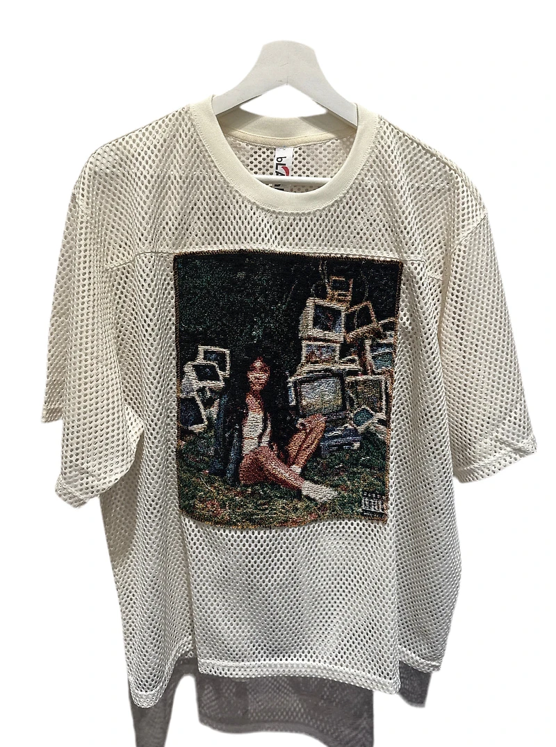 ANGEL GENTLE: SZA JERSEY MESH TAPESTRY TOP