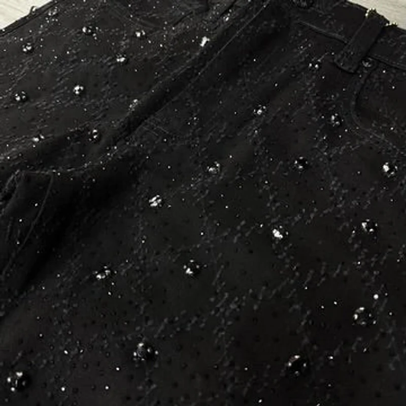 VICIOUS DENIM : EMBELLISHED STACKED JEANS