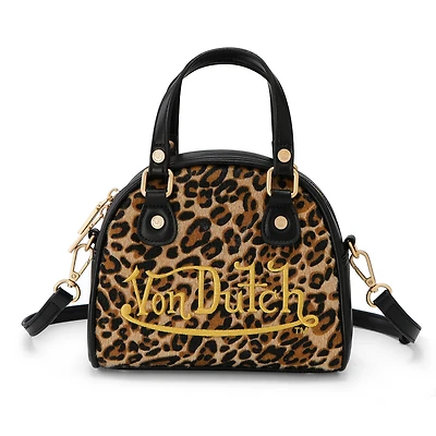VON DUTCH: LEOPARD VEGAN PONY HAIR CHEETAH BOWLING BAG