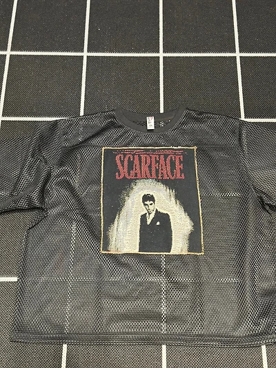 ANGEL GENTLE: JERSEY MESH TAPESTRY TOP- BLACK