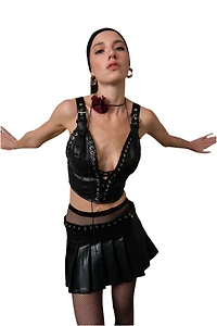 BOHO: LEATHERETTE CORSET TOP
