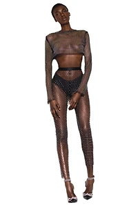 8586: JEWEL TONED MESH CROP TOP