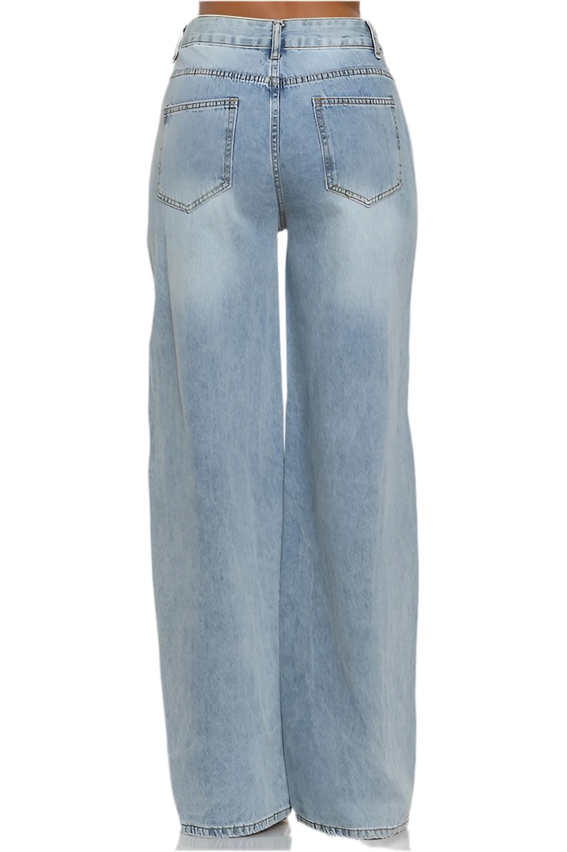8586: LIGHTS WASH DENIM TRACK PANTS