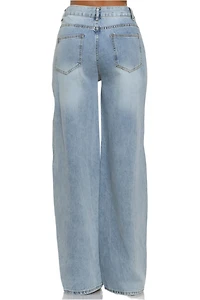 8586: LIGHTS WASH DENIM TRACK PANTS