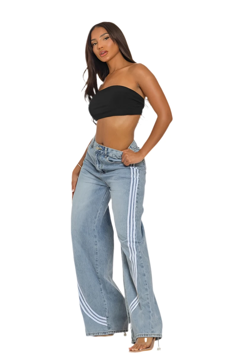 8586: LIGHTS WASH DENIM TRACK PANTS