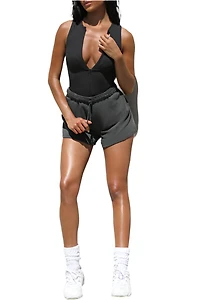 JOAH BROWN: Washed Black French Terry sweat short
