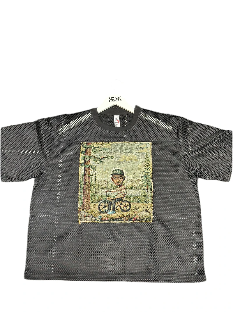 ANGEL GENTLE: TYLER JERSEY MESH TAPESTRY TOP