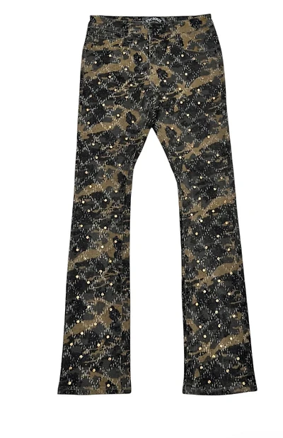 VICIOUS DENIM: EMBELLISHED FLARE CAMO JEANS
