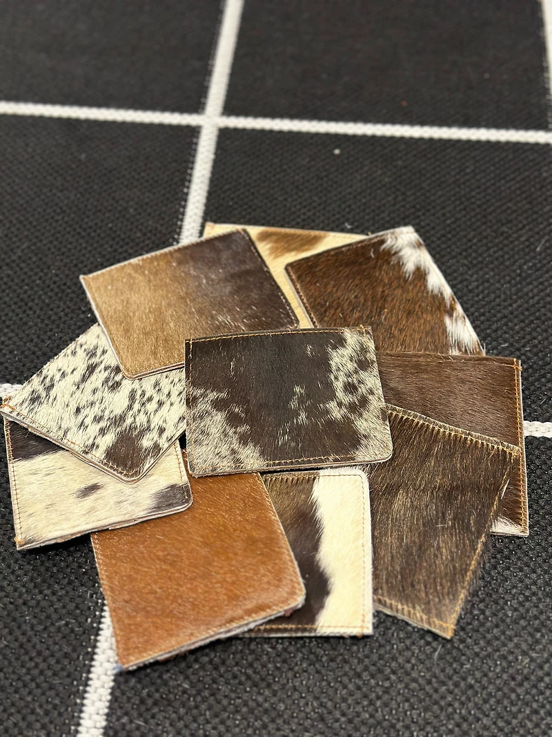 8586: MULTI BROWN COWHIDE FUR CARD HOLDER