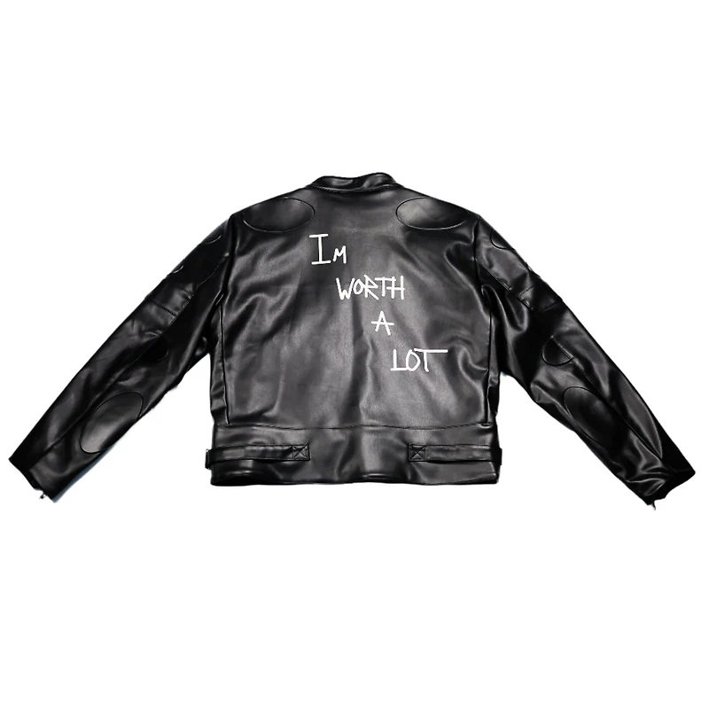 KNOTWTR: IM WORTH A LOT BLACK LEATHER JACKET
