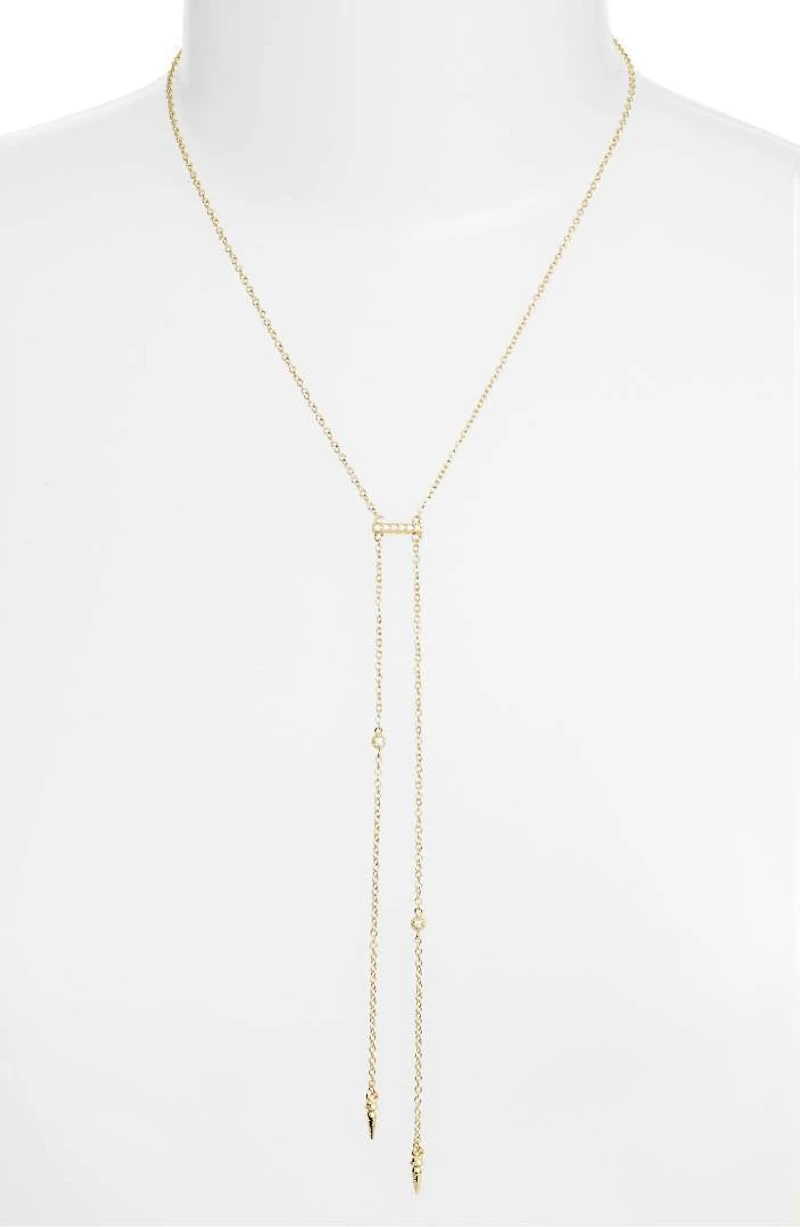 ETTIKA: 18K GOLD DOUBLE HANG Y NECKLACE