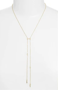ETTIKA: 18K GOLD DOUBLE HANG Y NECKLACE