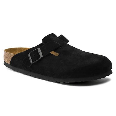 BIRKENSTOCK: BOSTON SOFT FOOTBED SUEDE CLOG- BLACK