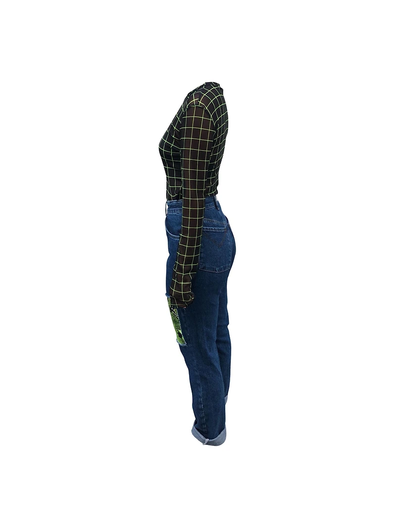 THE RAGGED PRIEST: HIGH WAISTED LIME SNAKESKIN MOM JEAN