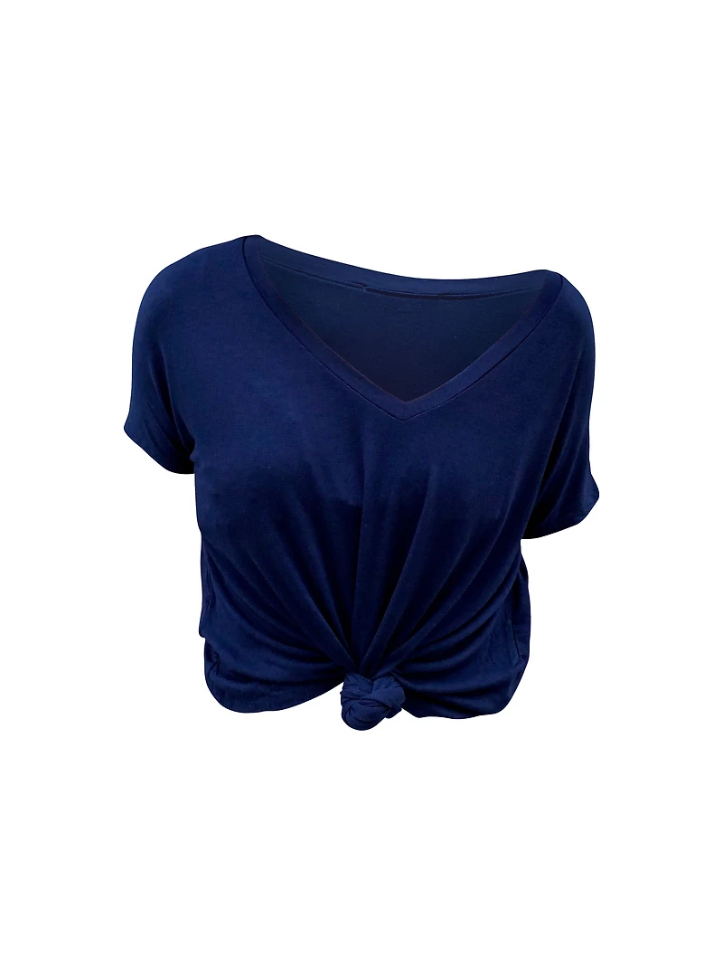8586: V-NECK TIE KNOT CROP TOP