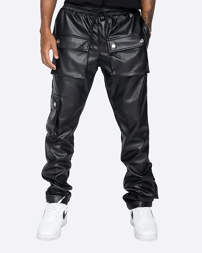 EPTM: FAUX LEATHER CARGO PANTS