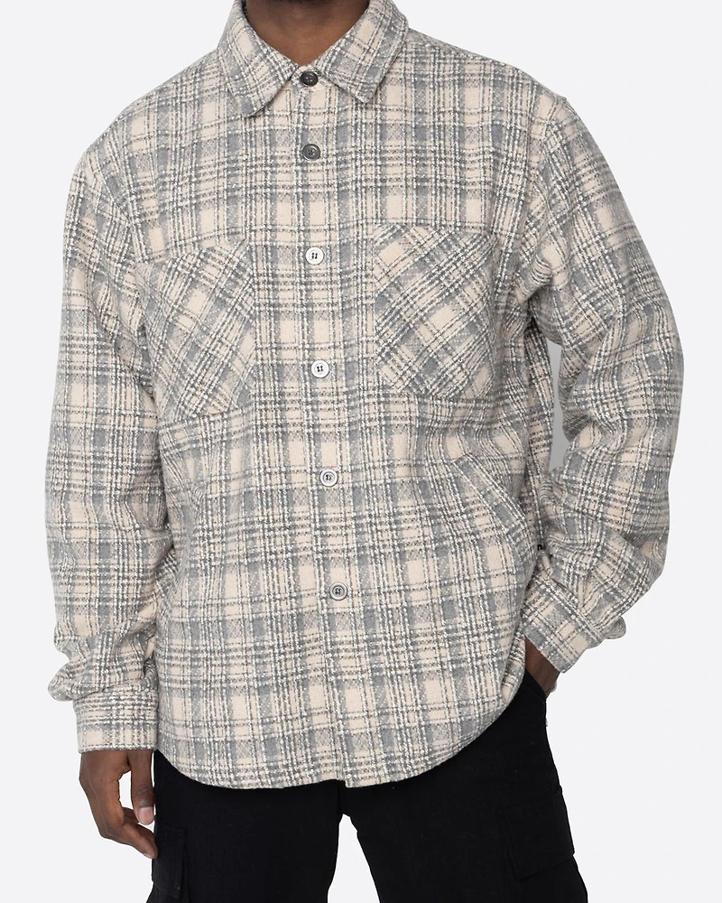 EPTM: CREAM SLIT FLANNEL SHIRT