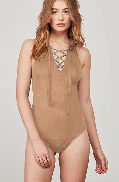 JACK BY BB DAKOTA: LUISE SOFT FAUX SUEDE BODYSUIT