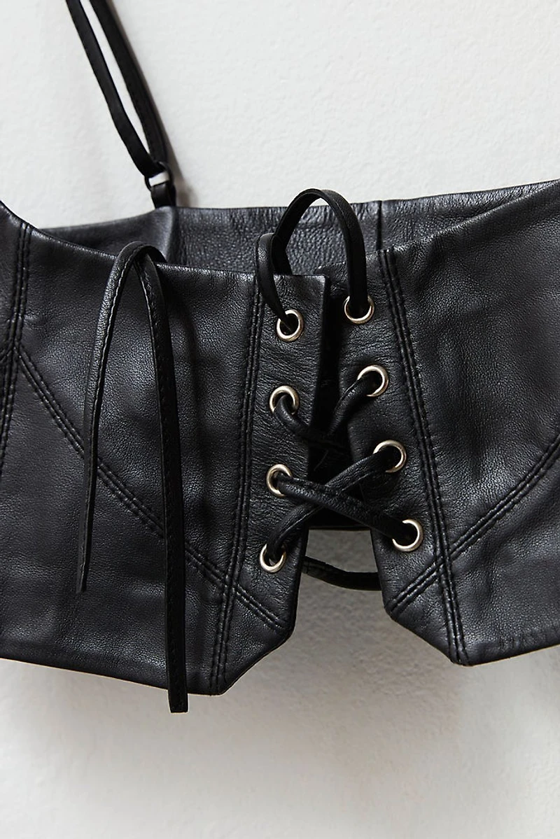 FREE PEOPLE: HASTINGS BLACK LEATHER CORSET