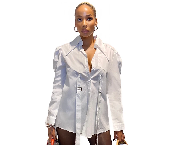 BOHO: STRAPPY LONG SLEEVE BUTTON UP SHIRT