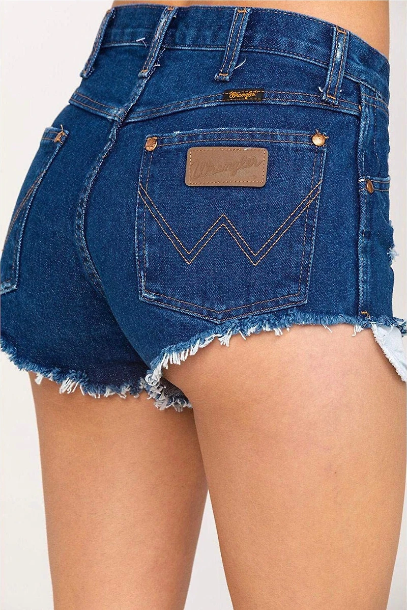 WRANGLER: HIGH RISE DARK STONE CUT OFF SHORTS