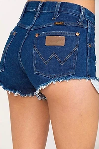 WRANGLER: HIGH RISE DARK STONE CUT OFF SHORTS