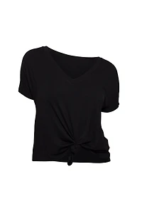 8586: V-NECK TIE KNOT CROP TOP