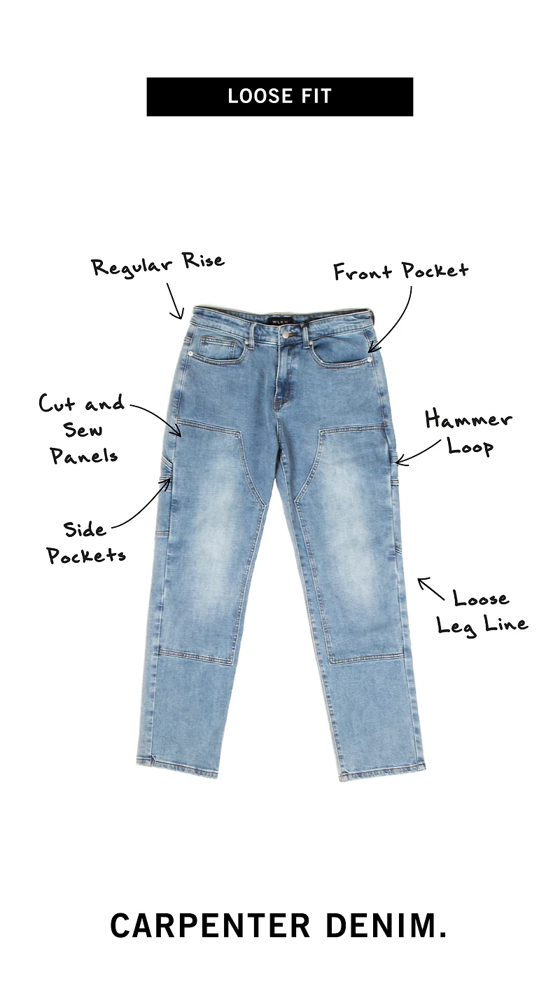 WLKN : Carpenter Loose Fit Denim Pants, BL