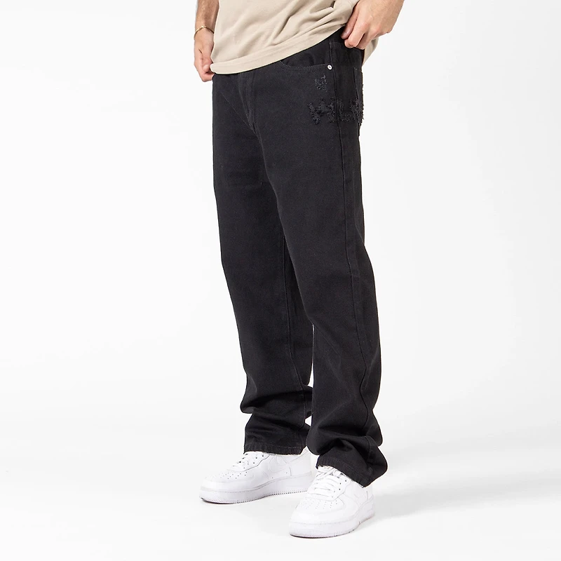 WLKN : Distressed Logo Loose Fit Denim Pants