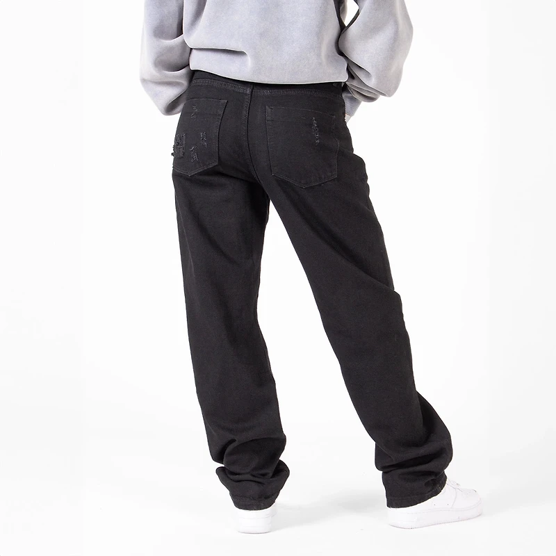 WLKN : Distressed Logo Loose Fit Denim Pants