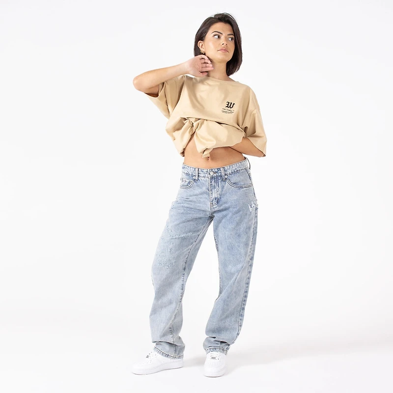 WLKN : Distressed Logo Loose Fit Denim Pants