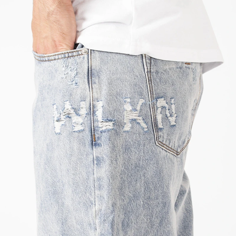 WLKN : Distressed Logo Loose Fit Denim Pants
