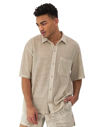 Champion : Mesh Button Down Shirt - Cold Beige