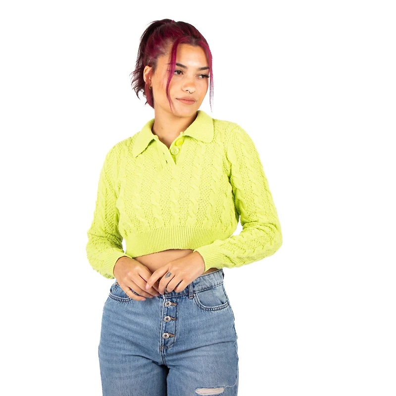 Only : Astrid L/S Cropped Polo Knit - Yellow Plum