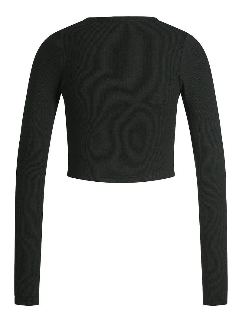 JJXX : Feline Long Sleeve Rib Tee - Black