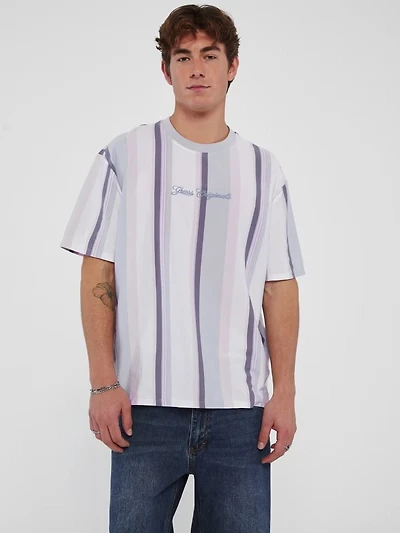 Guess : Vertical Stripe Tee - Pure