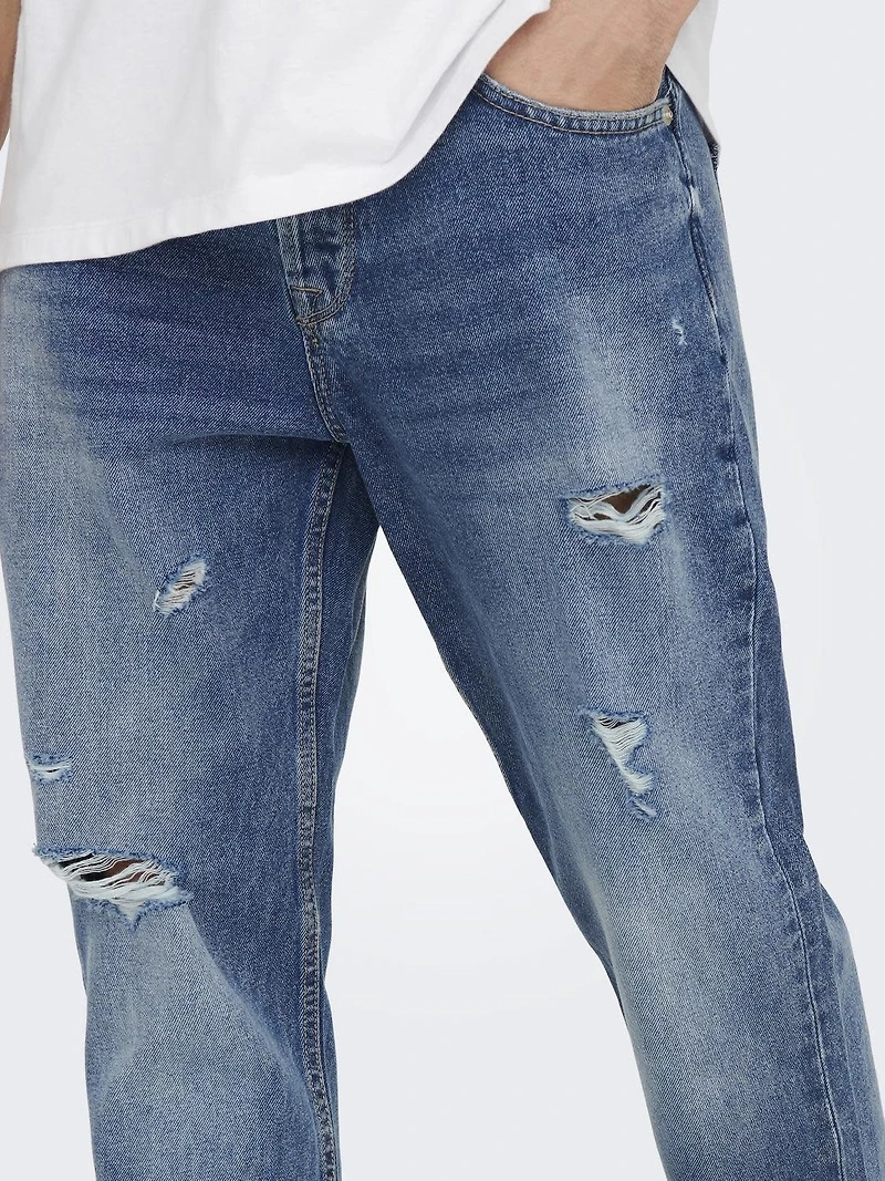 Only & Sons : Avi destroy Mid. Blue Denim