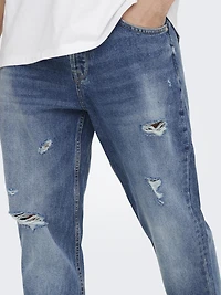 Only & Sons : Avi destroy Mid. Blue Denim