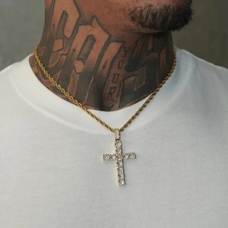 Deluxe Drip : Solitaire Cross Necklace - Gold